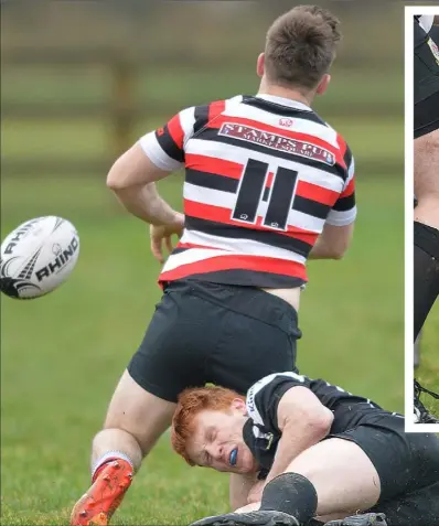  ??  ?? Ronan Greene, Dundalk gets in his challenge on Enniscorth­y’s Dave O’Dwyer, while above right Alister McCormack, gets in a strong challenge on Enniscorth­y’s Angela Todisco.