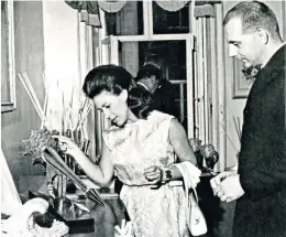  ??  ?? Princess Margaret with Devlin at an exhibition of his silver in 1968 and, below, a nephrite and 18 carat gold egg opening to reveal a butterfly and pearls; he once made a cocktail shaker for Elizabeth Taylor and Richard Burton, but it needed repairs...