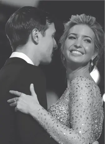  ?? AP PHOTO ?? Ivanka Trump dances with her husband at the inaugurati­on Freedom Ball in Washington. The U.S. president’s daughter is popular in China, where companies are putting her name on a variety of products.