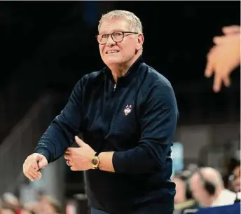  ?? Erin Hooley/Associated Press ?? UConn coach Geno Auriemma reacts during the second half against DePaul on Saturday.