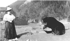  ??  ?? Upper right: A woman and a chained bear at Field, British Columbia, circa 1908.