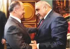  ?? AFP ?? Iraq’s Prime Minister Abdul Mahdi (right) with Kurdish leader Barzani in Baghdad last week.