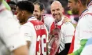  ?? Hollandse Hoogte/Shuttersto­ck ?? Erik ten Hag enjoys taking the Dutch Eredivisie title with Ajax in 2022. Photograph: