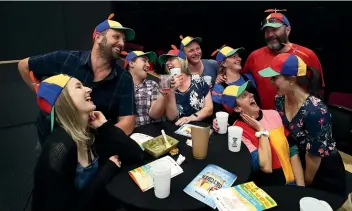  ?? ROBYN EDIE/STUFF ?? Hop ’n’ Vine festival-goers from left, Lauren Dempsey, Andre Egbers, Kimberley Egbers, Shanna Hoogeveen, Trent Johnstone, Teresa Hoogeveen, Sara Bowie (front), Nicholas Dowdle Batt, and Lyndsay Greiving.