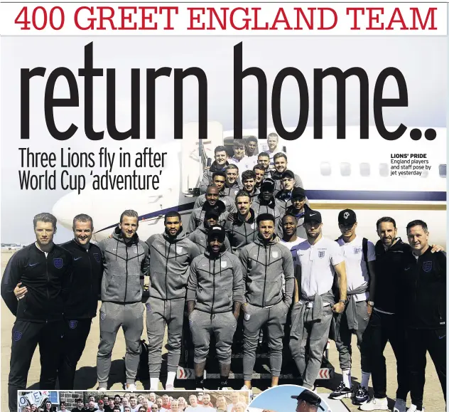  ??  ?? LIONS’ PRIDE England players and staff pose by jet yesterday Harry Kane Vladimir Putin,
