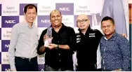  ??  ?? From left: NEC Asia Pacific Pte Ltd Managing Director and Deputy CEO ASEAN Sub-region Kok Quee Lim, Finco Technologi­es (Pvt.) Ltd General Manager Ruwan Bandara, NEC Asia Pacific Pte Ltd Server and Network Business Unit Vice President David Ooi and...