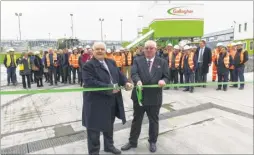  ??  ?? Ashford Borough Council leader Gerry Clarkson is joined by Pat Gallagher from Gallagher Group to open a new concrete and aggregate depot in Ashford