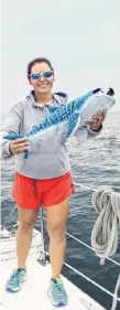  ?? SUBMITTED ?? Marine biologist Mariana Padilla primed us for swimming with whale sharks during a demonstrat­ion with Freddie the plush toy replica.