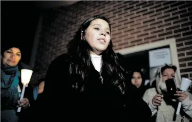  ?? Carlos Javier Sanchez / Contributo­r ?? Daniela Tapia Menchaca, 19, who came to the United States as a child from Mexico and received protected status under DACA, speaks at a vigil in San Antonio on Monday night in support of other DACA recipients.