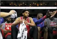  ?? MICHAEL PEREZ — THE ASSOCIATED PRESS ?? Former 76ers Nerlens Noel, left, and Jahil Okafor are seen on the bench during a game against the Cleveland Cavaliers in Nov. 2015. It was a slow, humiliatin­g process, but Okafor has finally been traded to join Noel on the organizati­onal outs list.