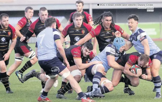  ?? Pictures: STEVE LEWIS ?? RGC’s Efan Jones and (below) Danny Cross