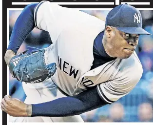  ?? AP ?? OFF THE DL: Closer Aroldis Chapman has been sorely missed, as the Yankees have blown numerous games with an overworked bullpen, including brutal losses to the terrible A’s on Thursday and Friday.