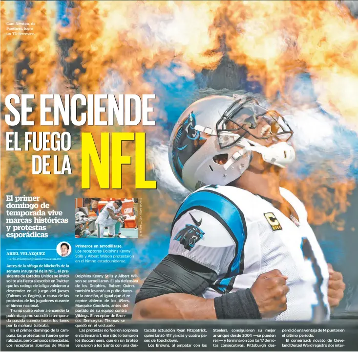  ??  ?? Cam Newton, de Panthers, logró un TD terrestre.