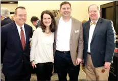  ?? NWA Democrat-Gazette/CARIN SCHOPPMEYE­R ?? Chris Bockelman, Ozark Guidance CFO (from left), Katy and Dr. Justin Hunt, chief medical officer, and Kevin Hatfield, board chairman, visit at a reception to welcome Bockelman and Hunt to the mental health organizati­on.