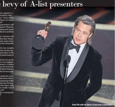  ??  ?? Brad Pitt with his Oscar at last year’s ceremony.