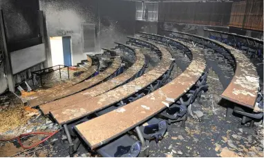  ?? PICTURE: DAVID RITCHIE ?? AFTERMATH: A lecture room at the Cape Town campus of the Cape Peninsula University of Technology was badly damaged in a fire that was allegedly started by protesters.