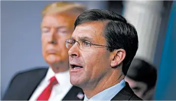  ?? EVAN VUCCI/AP ?? Defense Secretary Mark Esper says emergency spending to lift the economy has the Pentagon closer to a point where it will have to shed older weapons faster and tighten its belt.