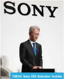  ??  ?? TOKYO: Sony CEO Kenichiro Yoshida holds a press conference at the Sony headquarte­rs. —AFP