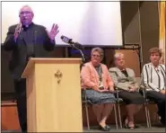  ?? SUBMITTED PHOTO ?? The Rev. Paul Brandt speaks during the Sept. 28 celebratio­n for St. Teresa of Calcutta being named a National Blue Ribbon School.