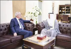  ?? KUNA photo ?? Speaker of the National Assembly Marzouq Ali Al-Ghanim receives the Ambassador­of Palestine to the State of Kuwait Rami Tahboub.