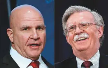  ??  ?? ■ H. R. McMaster (left) is the sixth close Trump adviser or aide to announce a departure in a turbulent six weeks. He will be succeeded by John Bolton (right) as national security adviser.