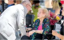  ?? Submitted photo ?? Former board of trustees board member Don Harris, left, speaks with Willodene Donathan at Friday’s dedication at National Park College.