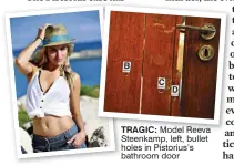  ??  ?? TRAGIC: Model Reeva Steenkamp, left, bullet holes in Pistorius’s bathroom door