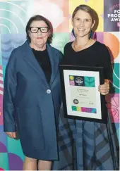  ?? ?? Judge Kathy Paterson and a very happy Bonnie Slade, founder of Naturkidz, at the 2024 Outstandin­g Food Producer Awards.