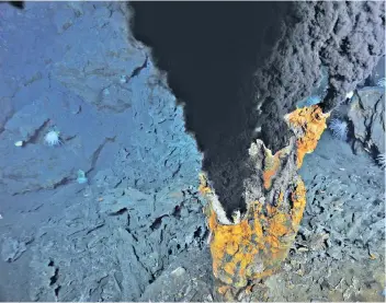  ?? FOTO: BGR ?? Rohstoffqu­elle im Meer: ein sogenannte­r aktiver „Schwarzer Raucher“auf dem Boden des Indischen Ozeans.