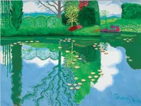  ?? ?? Sopra il dipinto Giverny by DH 2023, esposto nella sua monografic­a Normandism al Musée des
Beaux Arts di Rouen. © David Hockney. Photo Credit: Jonathan Wilkinson