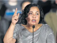  ?? CHRISTOPHE­R EVANS / BOSTON HERALD ?? CHANGING OF THE GUARD: Suffolk District Attorneyel­ect Rachael Rollins speaks during an election night party at the Fairmont Copley Plaza hotel.