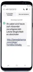  ?? FOTO: DPA/SCREENSHOT; MONTAGE: RP ?? Vorsicht ist geboten vor SMS wie diesen.