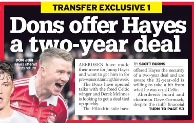  ??  ?? DON JON Hayes offered Reds return