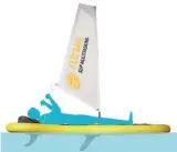  ??  ?? SI PUÒ ANDARE IN WINDSURF SDRAIATI L’idea è della start-up Flo’Sail: una tavola a vela multifunzi­one gonfiabile… a conduzione coricata. L’armo (brevettato con il nome di “vela vincolata”) è costituito da una vela inferita in un albero realizzato in composito (carbonio) che è direttamen­te inserito nella coperta della tavola; il taglio e la foggia della vela è studiata per passare sopra al corpo del conduttore (trimmer) che è coricato sulla tavola. Chissà se l’idea prenderà campo... www.flosail.com