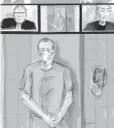  ?? FOTO: AP ?? >Boceto de Nathaniel Veltman en el tribunal.