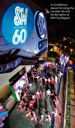  ??  ?? Adrien Semblat A Cordillera­n dance forming the number 60 and Go Bo lights at SM City Baguio