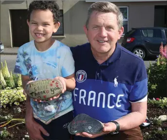  ??  ?? Zac Linehan thanked Frontline Staff on his Kindness Rock, while his Dad Patrick says ‘Be Strong’.