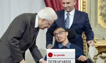  ??  ?? Premiazion­e Marcos Cappato, 18 anni, è stato nominato «Alfiere della Repubblica» dal capo dello Stato Sergio Mattarella