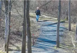  ?? FILE ?? A hiker walks down a trail enjoying the unseasonab­ly warm weather on Jan. 18 at Jacobsburg Environmen­tal Education Center.