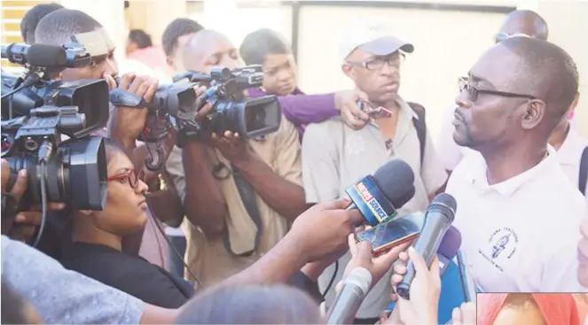  ?? (Department of Public Informatio­n photo) ?? GTU President Mark Lyte speaking to the press after the meeting