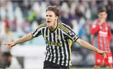  ?? Associated Press ?? ↑
Juventus’ Nicolo Fagioli celebrates after scoring against Cremonese during their Italian League match in Turin on Sunday.