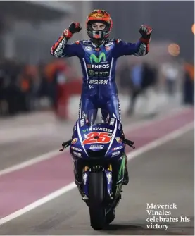  ??  ?? Maverick Vinales celebrates his victory