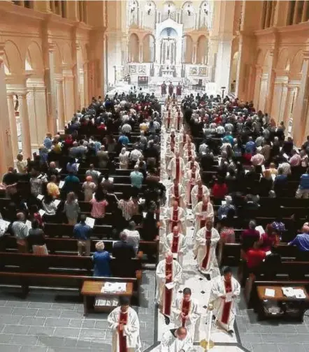  ?? Courtesy of Diocese of Raleigh ?? More than 30 priests participat­e in a Mass of Reparation and Prayer for Healing in Raleigh, N.C.