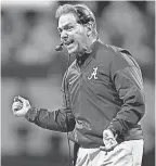  ?? JOHN DAVID MERCER/USA TODAY SPORTS ?? Head coach Nick Saban has won five national championsh­ips in nine seasons at Alabama.