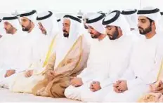  ?? WAM ?? Dr Shaikh Sultan Bin Mohammad Al Qasimi offers Eid prayers at Al Badee Musallah in Sharjah.