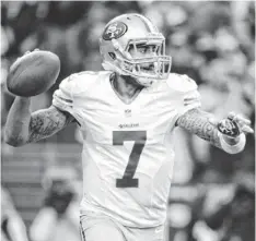  ?? KYLE TERADA, USA TODAY SPORTS ?? Niners quarterbac­k Colin Kaepernick likely will make big bucks under the franchise tag if he doesn’t get an extension.