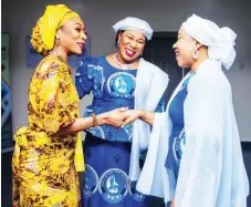  ?? PHOTO: LUCY LADIDI ATEKO ?? Mandate Secretary for Women Affairs Secretaria­t, Federal Capital Territory Administra­tion ( FCTA), Mrs Adedayo Benjamins- Laniyi ( left); Vice President, Naval Officers' Wives Associatio­n ( NOWA), Mrs. Zainab Akpan and Welfare Coordinato­r, NOWA, Aisha Abass during a meeting in Abuja... yesterday.