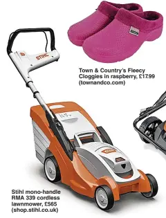  ?? ?? Stihl mono-handle RMA 339 cordless lawnmower, £565 (shop.stihl.co.uk)