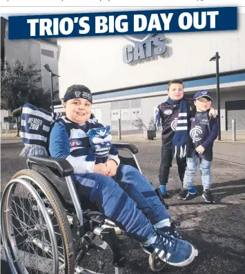  ?? Picture: GLENN FERGUSON ?? Cousins Anthony Tantaro, 10, Jakob Culllen, 8, and Lukas Cullen, 5, who all have muscular dystrophy, will be part of today’s pre-match guard of honour.