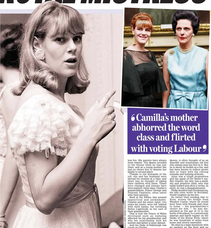  ??  ?? Flirtatiou­s: Camilla having fun in her teens and, inset, with her much-loved mother Rosalind